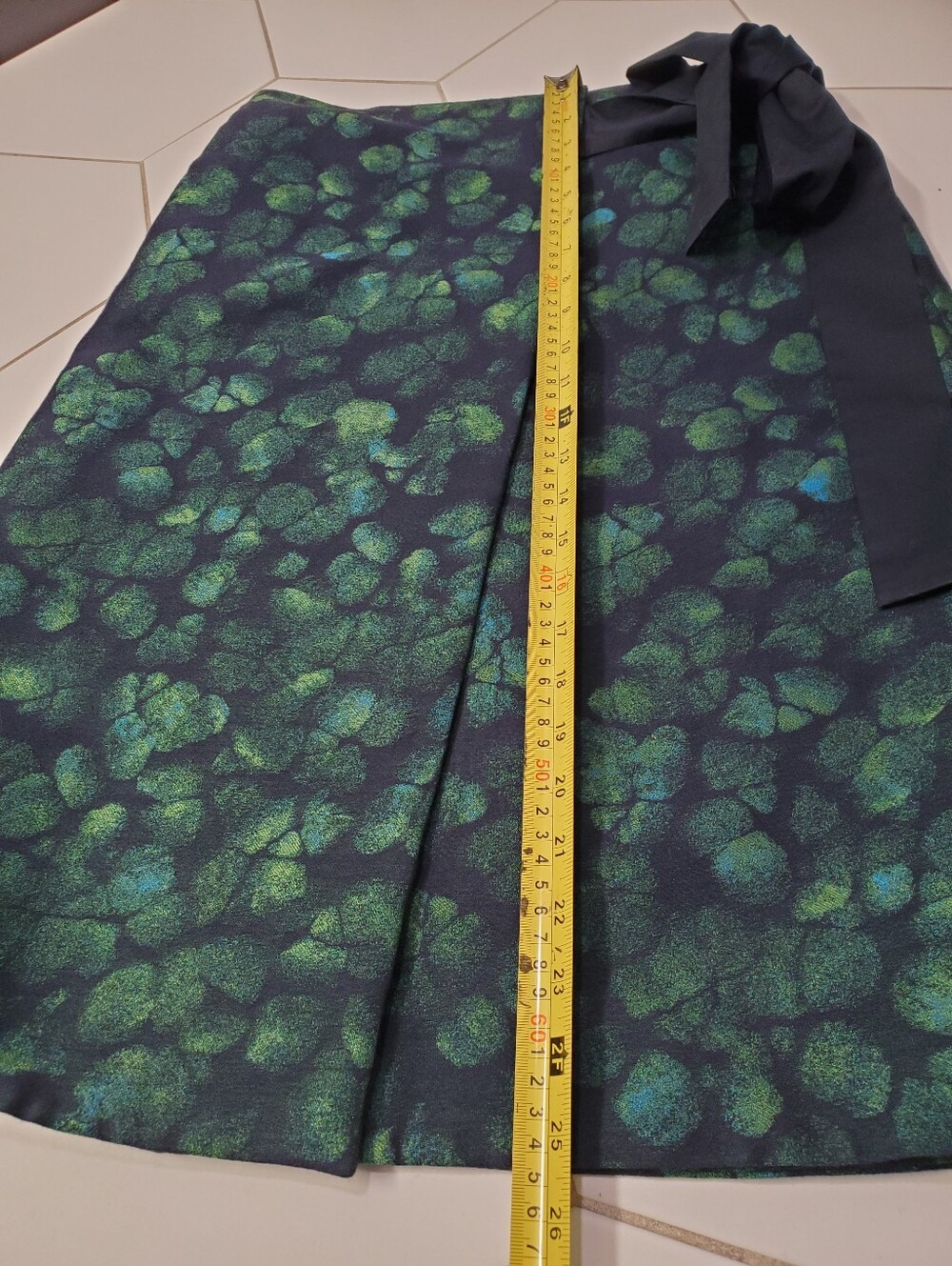 COS Navy Green Teal Jacquard Wrap Skirt with Side Tie - Picture 4 of 5